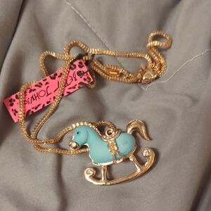 Gold and Blue Rocking Horse Necklace